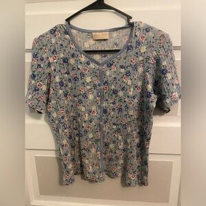 Vintage 90s Light Blue Floral Top